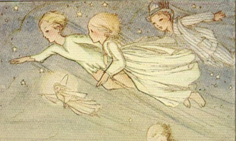 Illustration of Peter Pan flying to Neverland