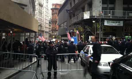 Occupy Wall Street protesters at William Street and Exchange Place in Lower Manhattan