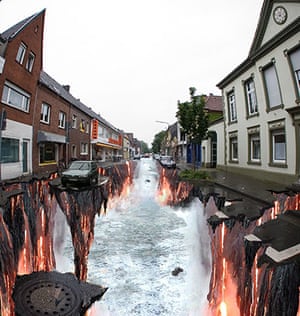 3D pavement art: 9 July 2008: The Crevasse street art by Edgar Muller in Dun Laoghaire