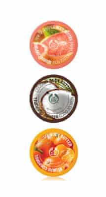 A selection of body butters from The Body Shop