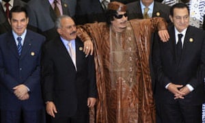 Muammar Gaddafi, Hosni Mubarak, Abdullah Salah and Ben Ali at Afro-Arab summit in Sirte, Libya