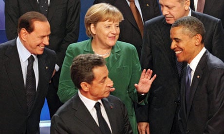 Silvio Berlusconi, Nicolas Sarkozy, Angela Merkel and Barack Obama in Cannes
