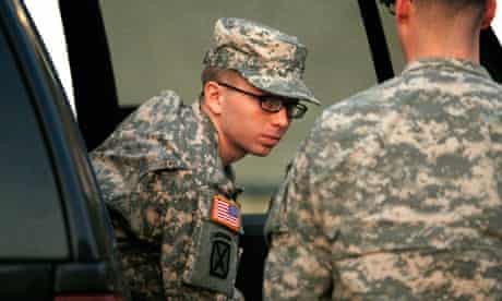 Bradley Manning arrives at the court facility at Fort Meade