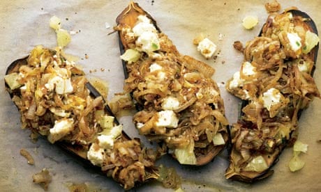 Yotam Ottolenghi's roasted aubergine with fried onion recipe