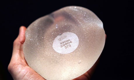 A breast implant produced by the French company PIP (Poly Implant Prothese).