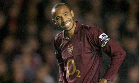 Henry of Arsenal reacts after narrowly missing with free kick against Manchester United in London