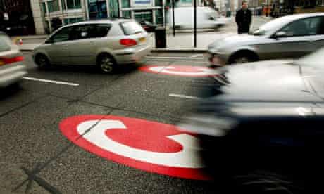 Congestion charge road markings in London