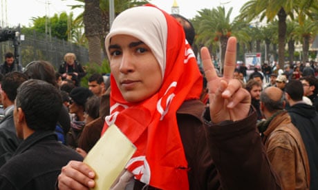 Protesters at the HQ of Ben Ali's RCD party in Tunisia