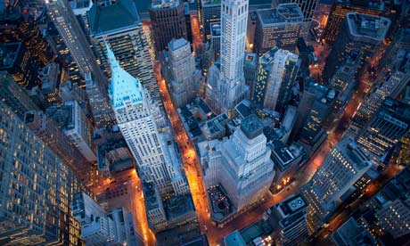 An aerial view of Wall Street, the heart of the global financial meltdown.