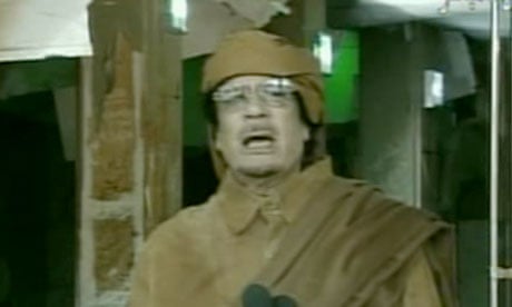 Muammar Gaddafi speaking on Libyan state TV