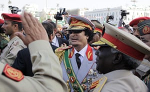 Muammar Gaddafi: September 2009: Arriving for a military parade in Green Square, Tripoli