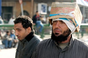 Egypt Protests: The head-protection being worn by the protestors in Egypt