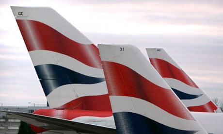 Tailfins of British Airways planes