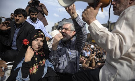 Iran's opposition leader Mir Hossein Mousavi addresses a June 2009 rally