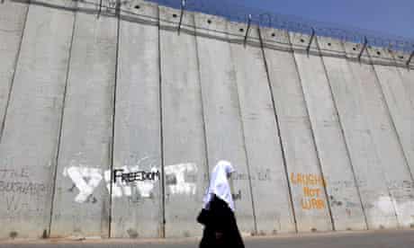 Israeli separation wall in East Jerusalem neighborhood of Abu Dis