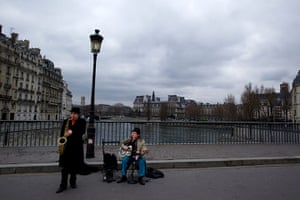 New Europe, France: Musicians busking on the Pont St Louis