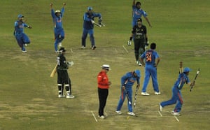 India v Pakistan: Indian cricket team players celebrate