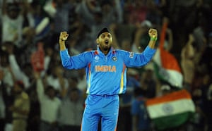 India v Pakistan: India bowler Harbhajan Singh celebrates