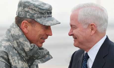 General David Petraeus, commander of US and Nato forces in Afghanistan, greets Robert Gates