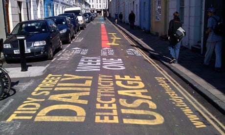 Electricity usage markings on the road in Tidy street