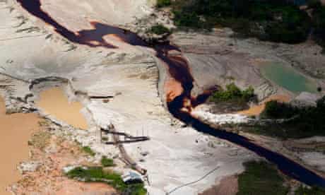 mining An aerial view of the environmental damage caused by illigal mining at Canaima National Park