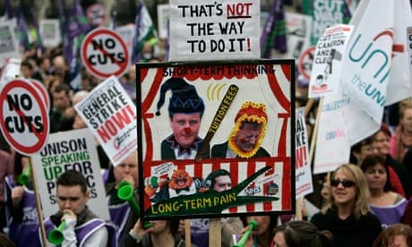 Demonstrators against the government's spending cuts in London on 26 March