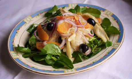 Salt cod and blood orange salad