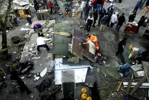 Christiania Copenhagen: Inhabitants of Christiania dismantle the hash booths in Pusher Street
