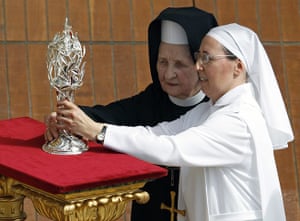 Beatification: Sister Marie Simon-Pierre Normand holds the glass reliquary 