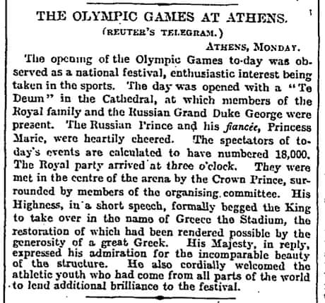 Image result for first modern olympic games newspaper articles 1896