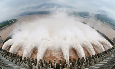 Water being released from the Three Gorges Dam in  central China's Hubei province
