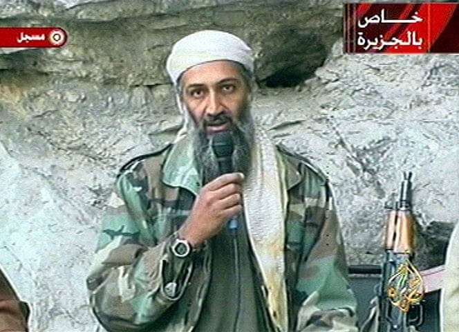 2001: Osama bin Laden records a video at an undisclosed location Photograph: AP