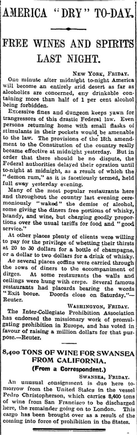 prohibition newspaper articles Prohibition