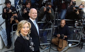 Obama UK visit: Hillary Clinton walks with William Hague