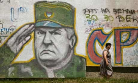 Graffiti of former Bosnian Serb commander Ratko Mladic, who has not been seen in public since 2000