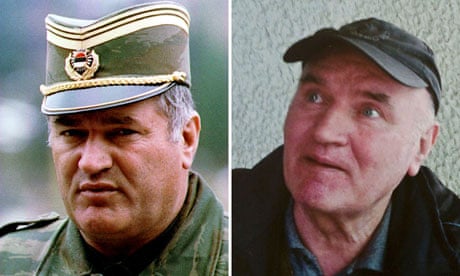 General Ratko Mladic in 1993 (left) and after his arrest on war crimes charges in Serbia