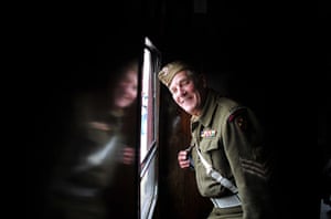1940s re-enactment: Enthusiast Tommy Hall, dressed as a soldier, rides on the train 