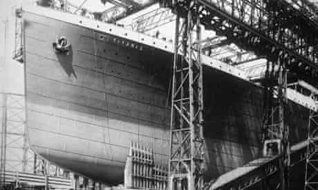 The prow of the Titanic under construction at Harland and Wolff shipyard in Belfast, Ireland