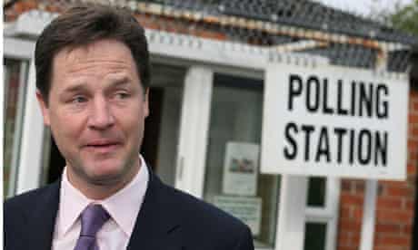 Nick Clegg arrives to cast his vote in the 5 May local elections and the AV referendum