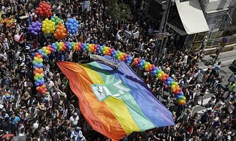 Thousands of people take part in the annual Gay Pride parade in Tel Aviv