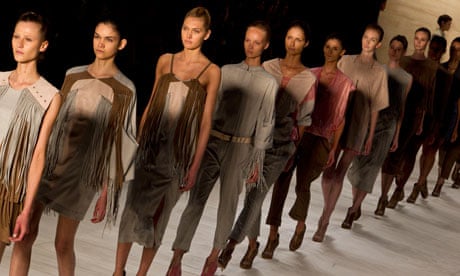 Brazilian models on the catwalk during São Paulo Fashion Week