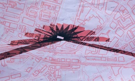 The shadow of the sun cast by the Beetham Tower plotted by the Tern Collective
