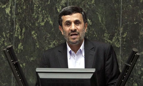 Iran's president Mahmoud Ahmadinejad speaks at the Iranian parliament