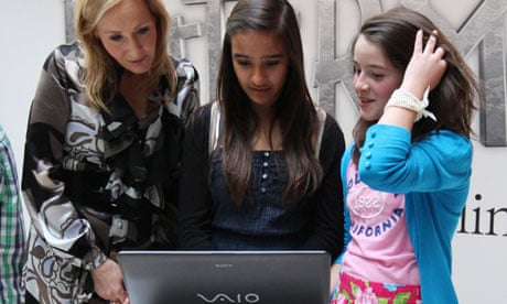 JK Rowling with children at the launch of Harry Potter website Pottermore in London