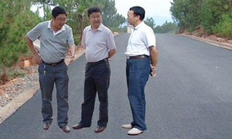 Local officials inspect a highway project in China's Sichuan province