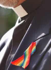 A rainbow ribbon in support of gay clergy