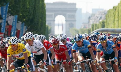 Cyclists on the Champs-Elysees in the 2008 Tour de France