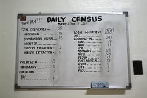 Manila maternity: A white board showing statistics