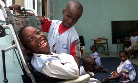A disabled child and his classmate in Dakar, Senegal. 