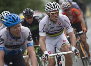 Tour de france stage 16: World road champion Thor Hushovd, centre, rides in a breakaway group